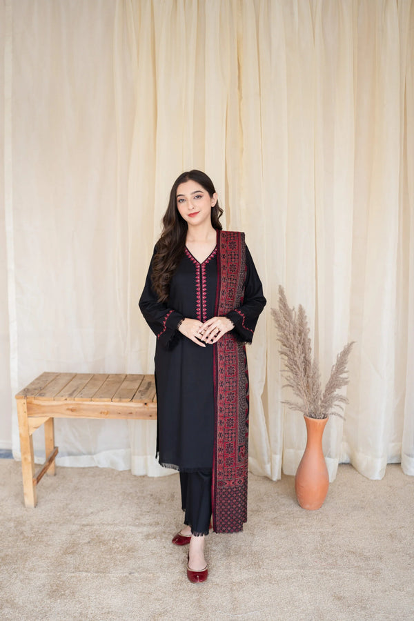 3PC MARINA EMBROIDERED SHIRT WITH PRINTED SHAWL AND TROUSER ZM_1066