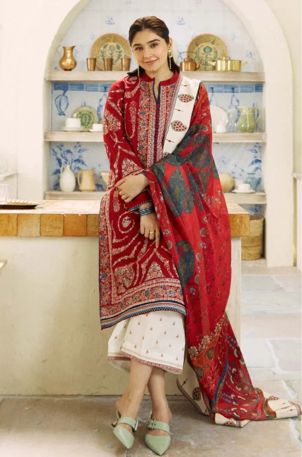 MARINA 3PC EMBROIDERED DRESS DIGITAL PRINTED SHAWL ZM_1037