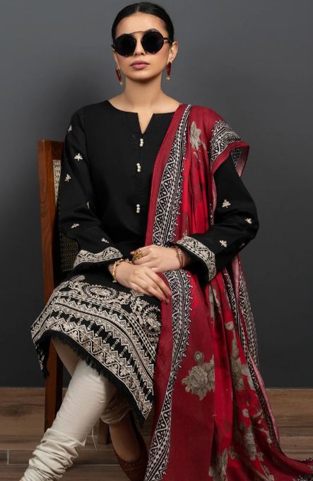 3PC MARINA EMBROIDERED SHIRT WITH TWILL PRINTED SHAWL AND TROUSER ZM_1039