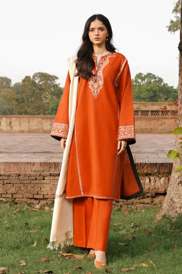 3PC MARINA EMBROIDERED SHIRT WITH PASHMINA WOOL SHAWL AND TROUSER ZM_1074