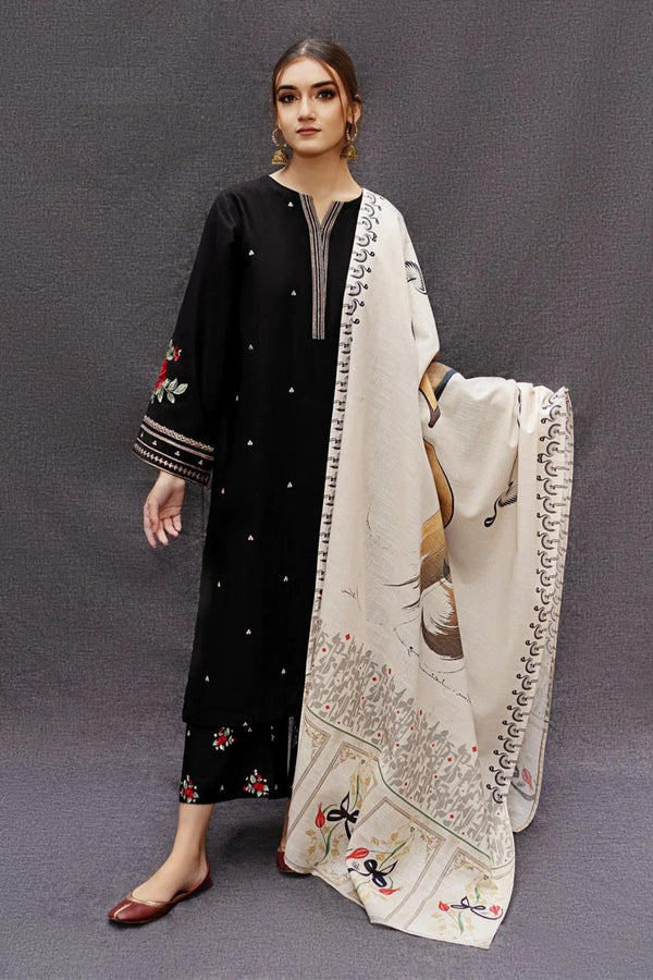 3PC MARINA EMBROIDERED SHIRT WITH PASHMINA WOOL PRINTED SHAWL AND TROUSER ZM_1054