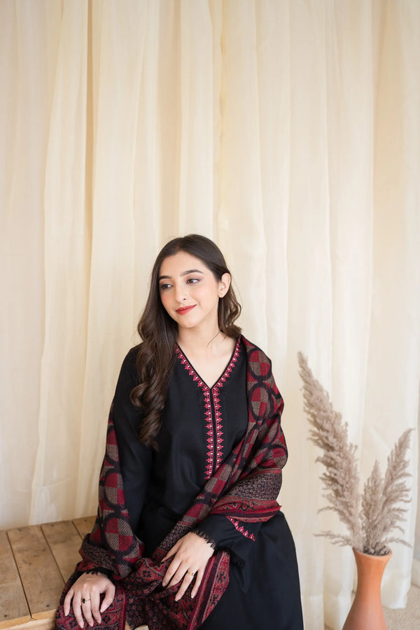 3PC MARINA EMBROIDERED SHIRT WITH PRINTED SHAWL AND TROUSER ZM_1066