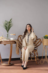 3PC MARINA EMBROIDERED SHIRT WITH PASHMINA WOOL SHAWL AND TROUSER ZM_1072