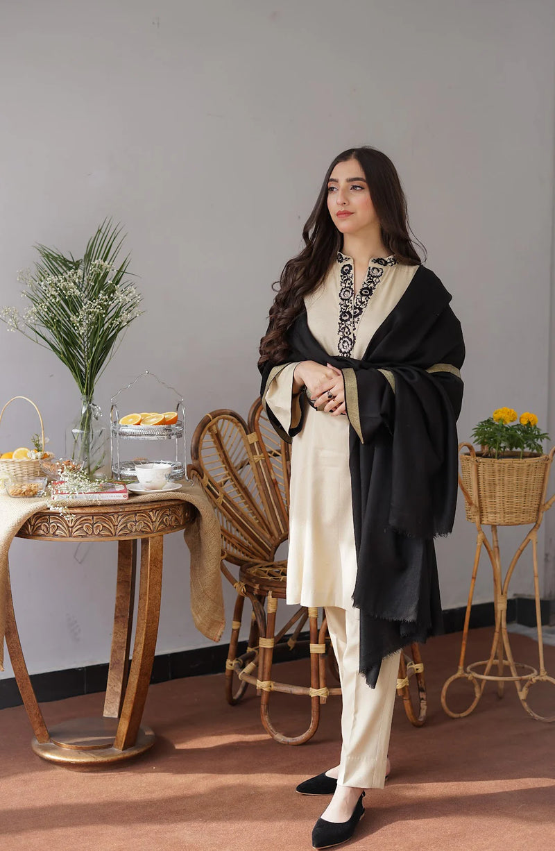 3PC MARINA EMBROIDERED SHIRT WITH PASHMINA WOOL SHAWL AND TROUSER ZM_1072