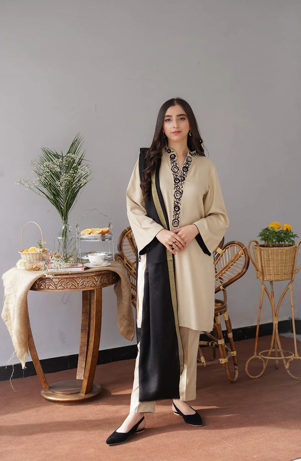 3PC MARINA EMBROIDERED SHIRT WITH PASHMINA WOOL SHAWL AND TROUSER ZM_1072