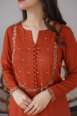 3PC MARINA EMBROIDERED SHIRT WITH PASHMINA WOOL SHAWL AND TROUSER ZM_1069