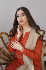 3PC MARINA EMBROIDERED SHIRT WITH PASHMINA WOOL SHAWL AND TROUSER ZM_1069