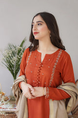 3PC MARINA EMBROIDERED SHIRT WITH PASHMINA WOOL SHAWL AND TROUSER ZM_1069