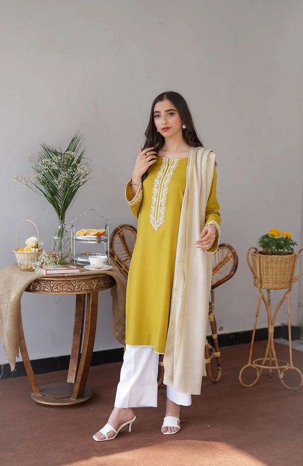 3PC MARINA EMBROIDERED SHIRT WITH PASHMINA WOOL SHAWL AND TROUSER ZM_1068