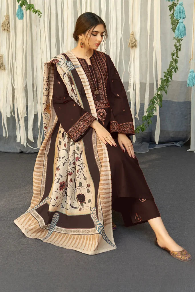 MARINA 3PC EMBROIDERED DRESS PRINTED SHAWL ZM_1005