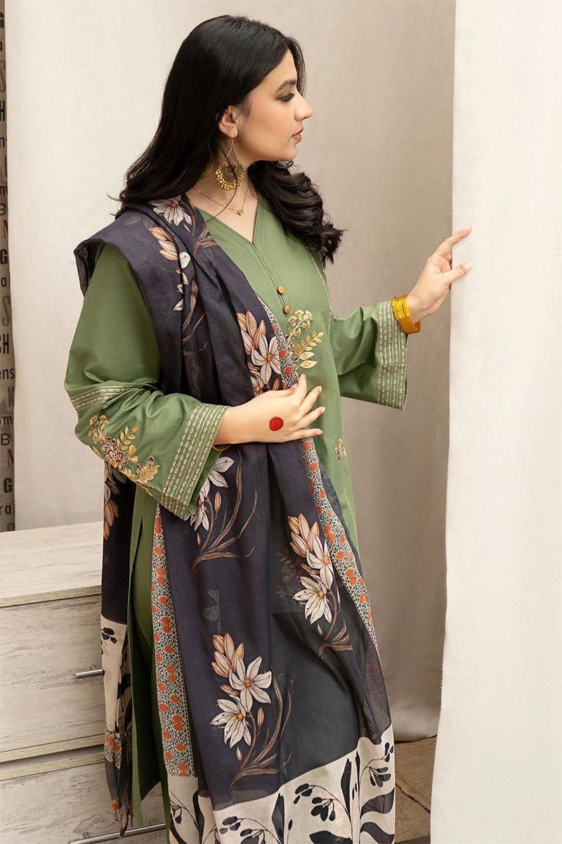 3PC MARINA EMBROIDERED SHIRT WITH  DIGITAL PRINTED ZARI DOUPATA AND TROUSER ZM_1080