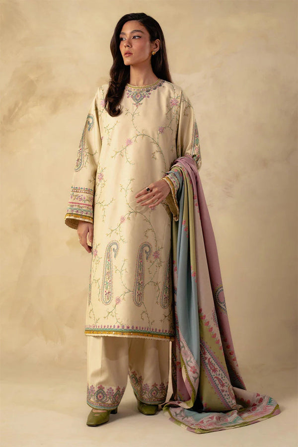 MARINA 3PC EMBROIDERED DRESS PRINTED SHAWL ZM_1015