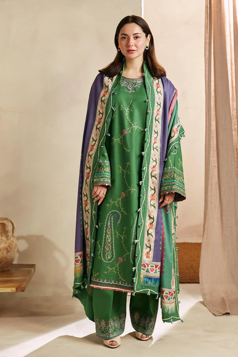 3PC MARINA EMBROIDERED SHIRT WITH TWILL PRINTED SHAWL AND TROUSER  ZM_1022