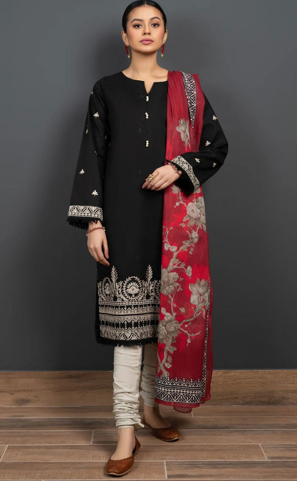 3PC MARINA EMBROIDERED SHIRT WITH TWILL PRINTED SHAWL AND TROUSER ZM_1039