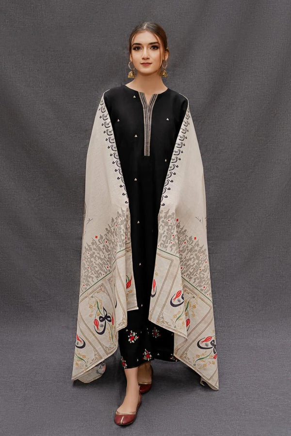 3PC MARINA EMBROIDERED SHIRT WITH PASHMINA WOOL PRINTED SHAWL AND TROUSER ZM_1054