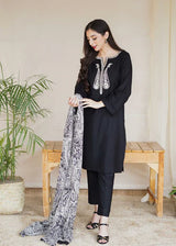 3PC MARINA EMBROIDERED SHIRT WITH PASHMINA WOOL PRINTED SHAWL AND TROUSER ZM_1052