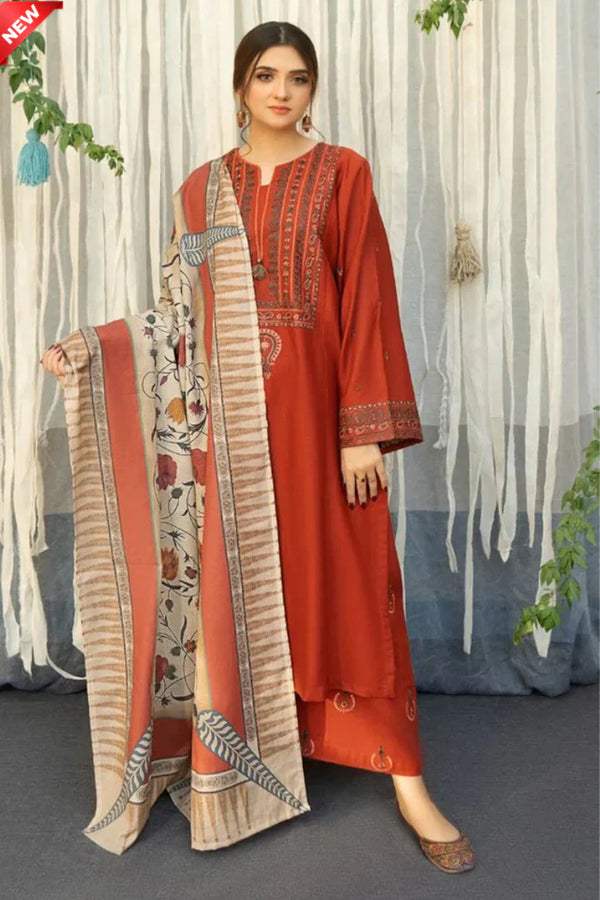 MARINA 3PC EMBROIDERED DRESS PRINTED SHAWL ZM_1006